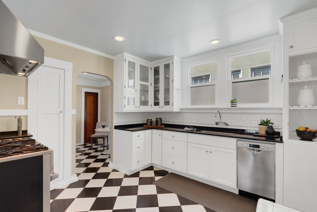 Black and White Kitchen Real Estate Photo