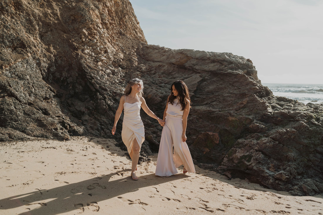Half Moon Bay elopement with same sex couple on their wedding day at the beach with Santa Cruz based photographer