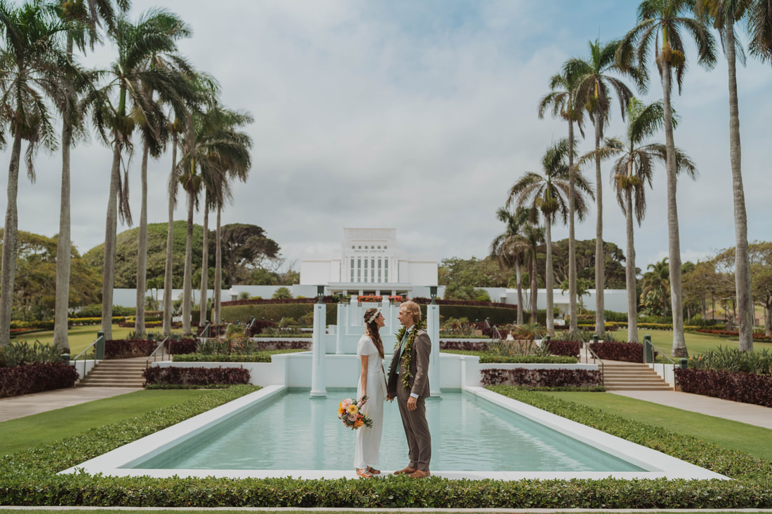 Couple on their wedding day in Laie, Hawaii